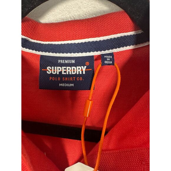 Superdry Classic Organic Cotton Pink Red Polo Shirt Men's Medium NEW with Tags - Picture 6 of 7